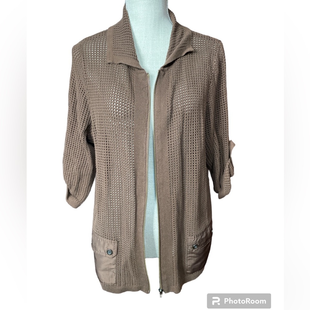 Allison Daley Brown Knit Zip Front Cardigan